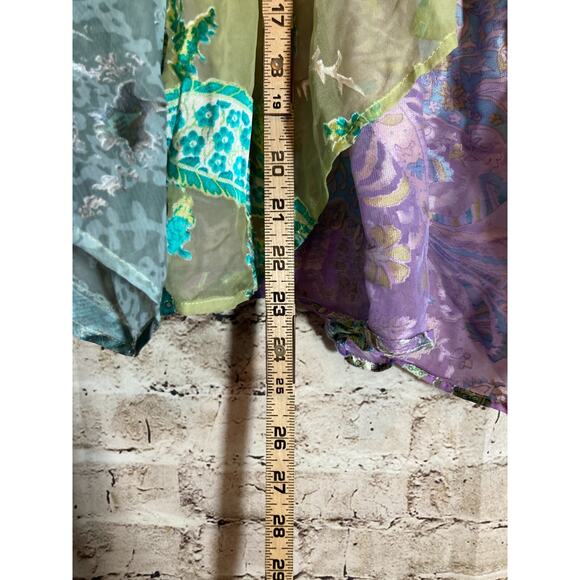 Ania. A Silk Kimono Top Womens XL Velvet Burnout Pastel Paisley Open Front Artsy - Picture 11 of 15
